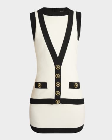 Balmain Contrast-Trim Knit Mini Dress