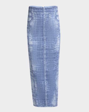 Balmain Denim Trompe Loeil Knit Pencil Skirt