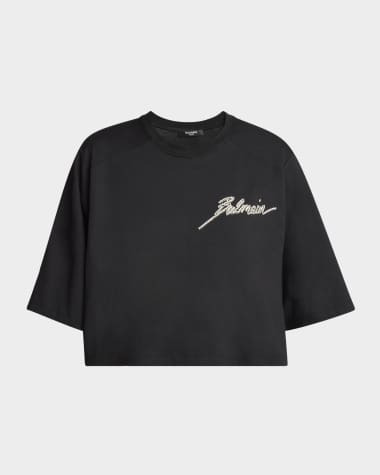 Balmain Crystal Logo Cropped T-Shirt