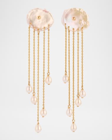 POPPY FINCH 14K Yellow Gold Petal Pearl Dangle Earrings