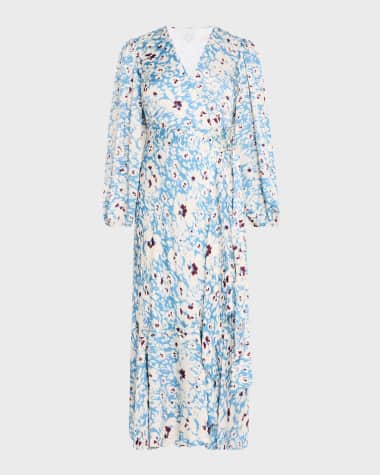 Tanya Taylor Blaire Printed Long-Sleeve Wrap Dress