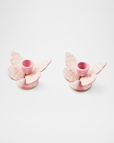 MacKenzie-Childs Rosy Check Butterfly Candle Holders, Set of 2