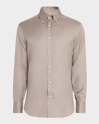 Brunello Cucinelli Men's Cotton Twill Casual Button-Down Shirt