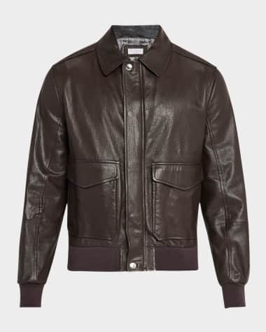 Brunello Cucinelli Men's Full-Zip Leather Jacket with Brunello Pockets
