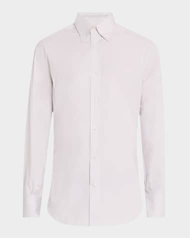 Brunello Cucinelli Men's Cotton Canvas Button-Collar Dress Shirt