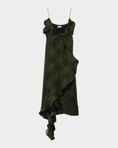 Burberry Ruffle Check Wrap Midi Dress