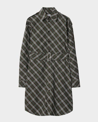 Burberry Check Long-Sleeve Belted Shirtdress