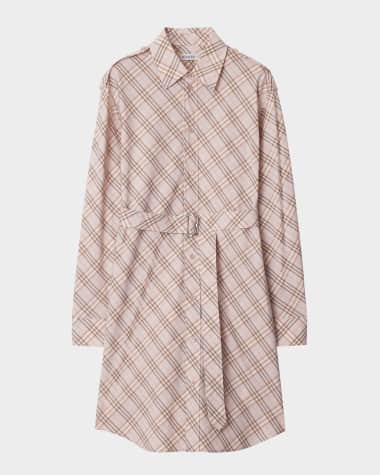 Burberry Check Belted Long-Sleeve Mini Shirtdress