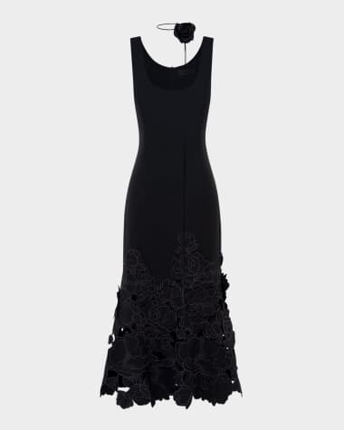 LEO LIN Emily Sleeveless Floral Applique Midi Dress
