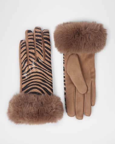 Pia Rossini Finley Zebra-Print Faux Fur Gloves