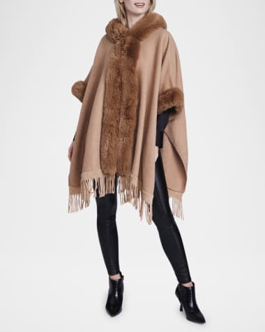 Pia Rossini Adalee Faux Fur-Trim Hooded Wrap