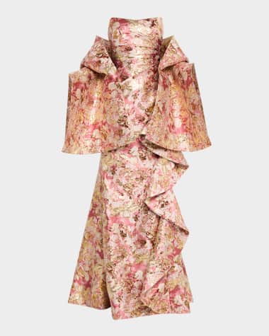 Jovani Strapless Brocade Trumpet Dress with Shawl