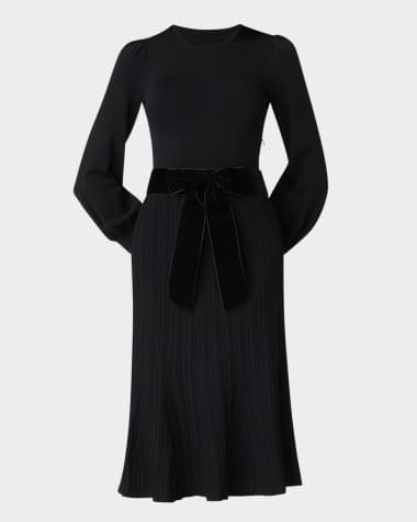 Shoshanna Ida Ribbed Bow-Front Midi Dress