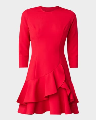 Shoshanna Nessa 3/4-Sleeve Ruffle Mini Dress