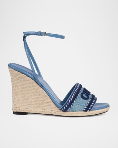 Gucci Ines Logo Denim Wedge Espadrilles