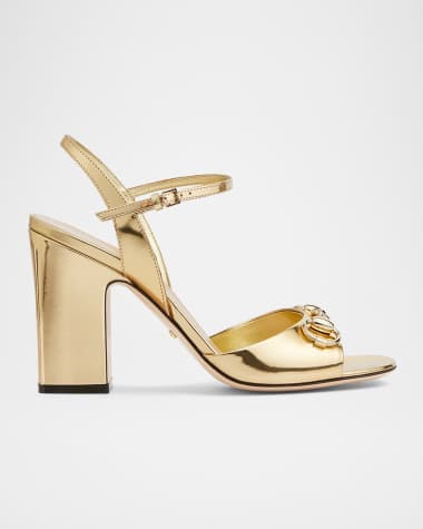 Gucci Lady Horsebit Metallic Leather Sandals