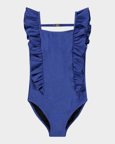 Molo Girl's Nathalie Sparkly Ruffle One-Piece Swimsuit, Size 8-14