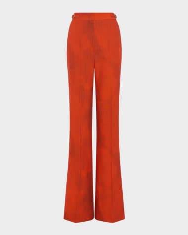 Gabriela Hearst Vesta Wide-Leg Wool Pants with Belted Detail