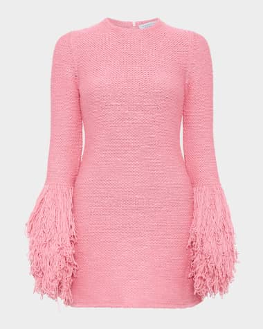 Gabriela Hearst Liam Fringe-Cuff Mini Cashmere Dress