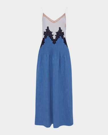 Gabriela Hearst Althea Colorblock Pintucked Denim Maxi Dress