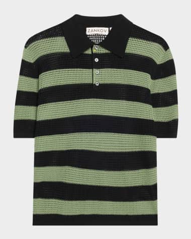ZANKOV Luke Stripe Merino Wool Polo Top