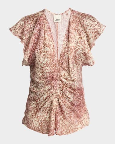 Isabel Marant Lonea Ruched Short-Sleeve Top