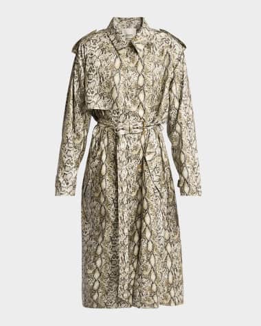 Isabel Marant Freanne Snakeskin-Print Linen Belted Trench Coat