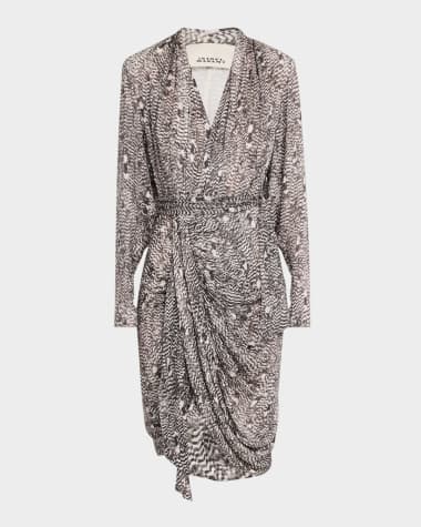 Isabel Marant Cleora Feather-Print Wrap Dress