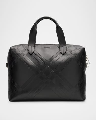 Burberry Men's Check Embossed Leather Briefcase