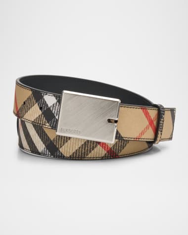 Burberry Men's Check Canvas and Leather B-Cut Buckle Belt