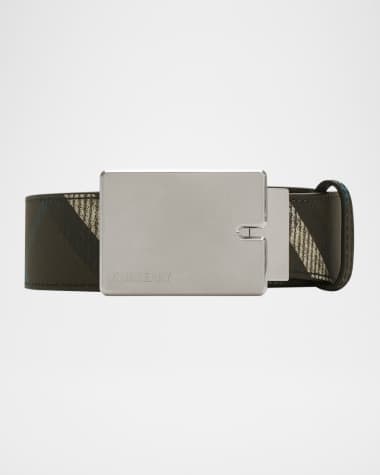 Burberry Men's B-Cut Buckle Check and Leather Reversible Belt
