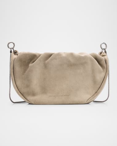 Brunello Cucinelli Monili Ruched Suede Shoulder Bag