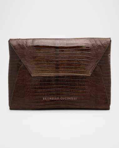 Brunello Cucinelli Envelope Flap Lizard Clutch Bag