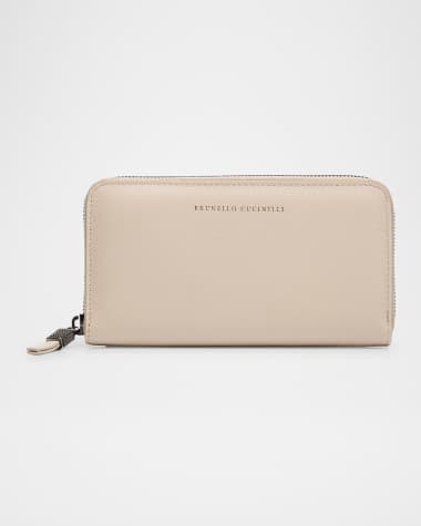 Brunello Cucinelli Zip Leather Continental Wallet