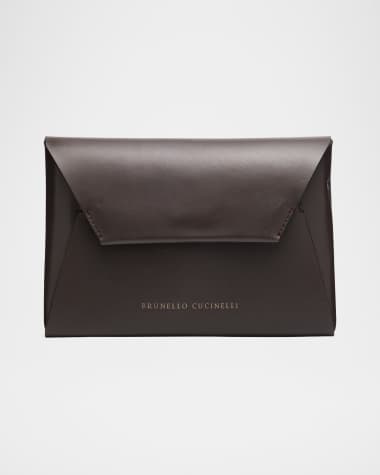 Brunello Cucinelli Envelope Flap Leather Clutch Bag