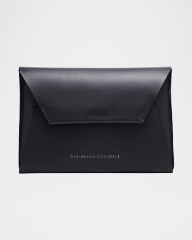 Brunello Cucinelli Envelope Flap Leather Clutch Bag
