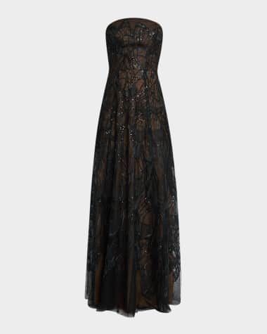 Marchesa Notte Strapless Sequin Embroidered Gown