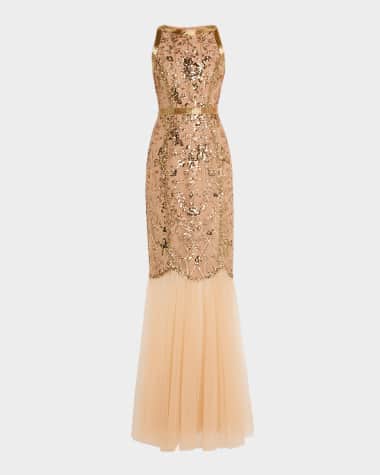 Marchesa Notte Sleeveless Bead & Sequin Column Gown
