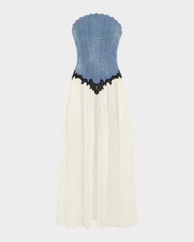 Gabriela Hearst Gleen Strapless Denim Corset Maxi Dress