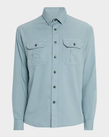 Canali Men's Garment Dyed Casual Button-Down Shirt