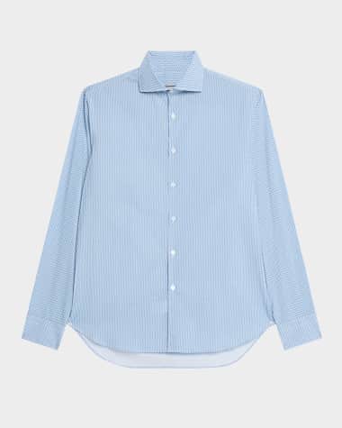 Canali Men's Cotton and Lyocell Micro-Geometric Sport Shirt
