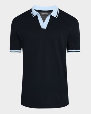 Emporio Armani Men's Cotton Tipped Johnny Collar Polo Shirt