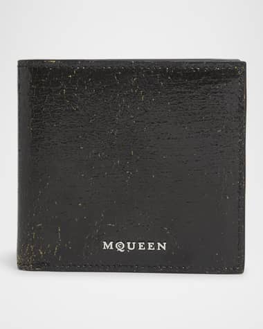 McQueen Men's Cracked Leather Bifold Wallet
