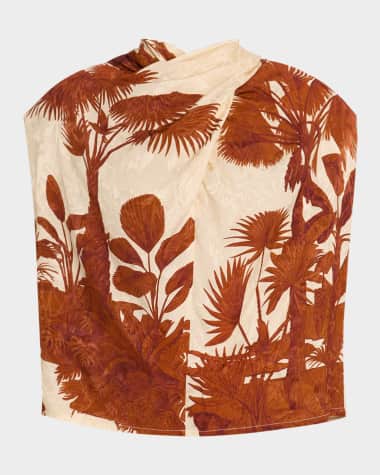 Johanna Ortiz Island Stories Jacquard Cowl-Neck Sleeveless Top