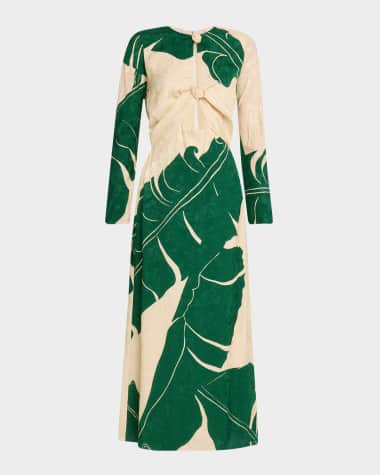Johanna Ortiz Into The Wild Knot Long-Sleeve Jacquard Ankle Dress