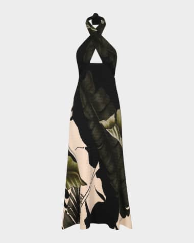 Johanna Ortiz Elegant Expedition Printed Crossover Halter Ankle Dress
