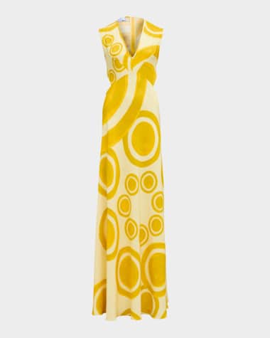 THEMIS Z Theros Cutout Circle-Print Silk Gown