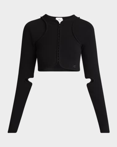 Courreges Scuba Knit Cutout Crop Cardigan