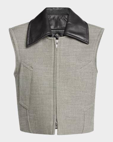 Bottega Veneta Leather-Collar Structured Melange Vest