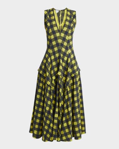 Bottega Veneta Macro Gingham 3D Cotton Maxi Dress